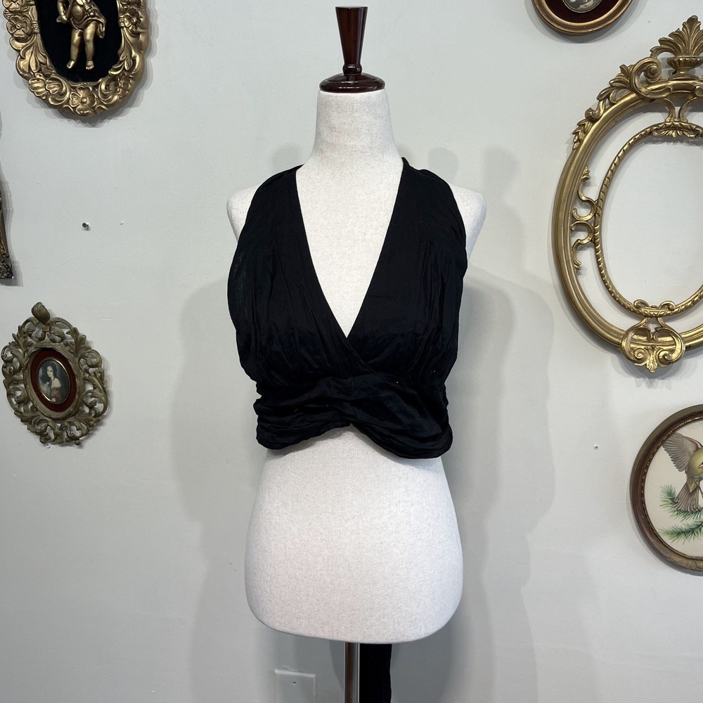 Kookai Black Wrap Halter Crop Top‎ Tie-Back Sleeveless Size 38 (US 6)